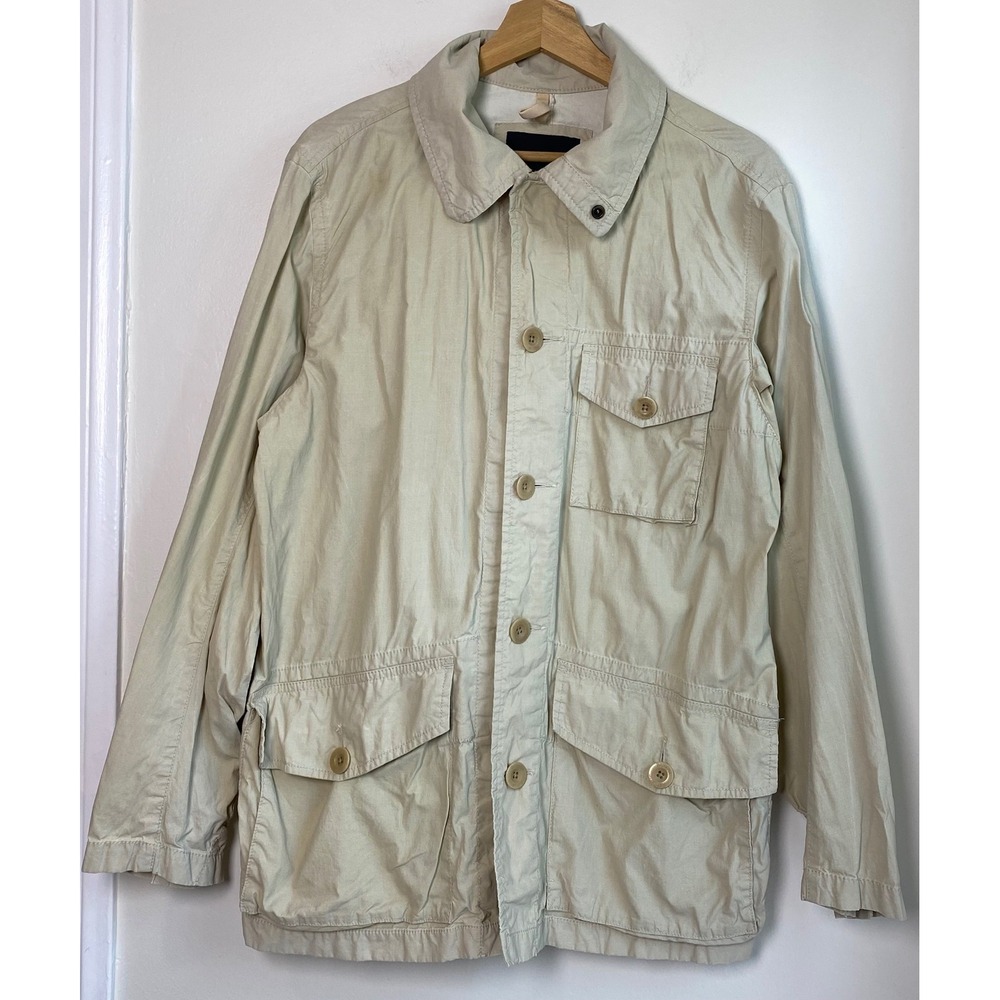 Banana Republic Field Jacket Mens M Beige Cotton Polyurethane Safari Utility VTG